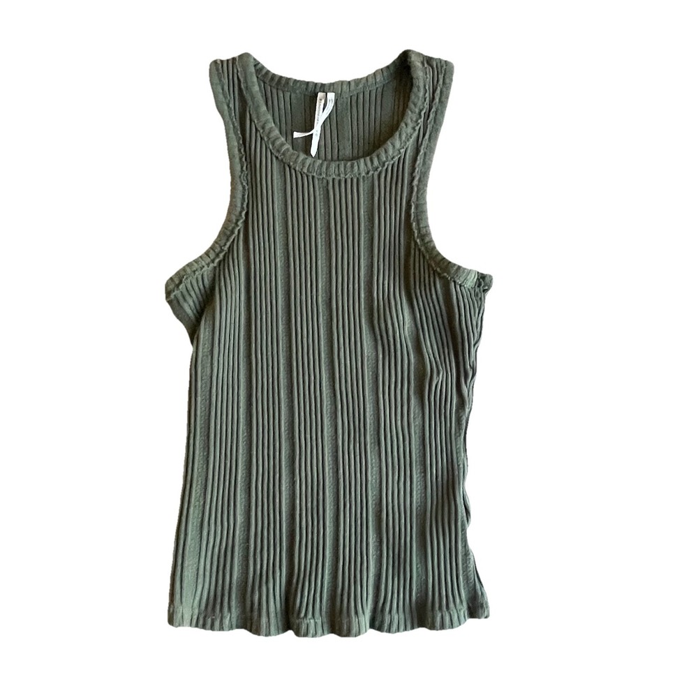 By Anthropologie Thick Ribbed Tank‎ Top XS Olive Green Stretch Shirt